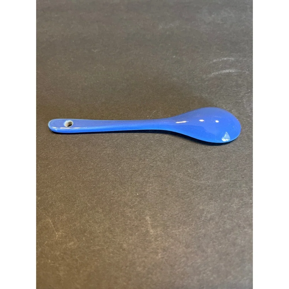 Blue Ceramic Spoon Glossy Porcelain Spice Salt Scoop with Hanging Hole 5 Inch